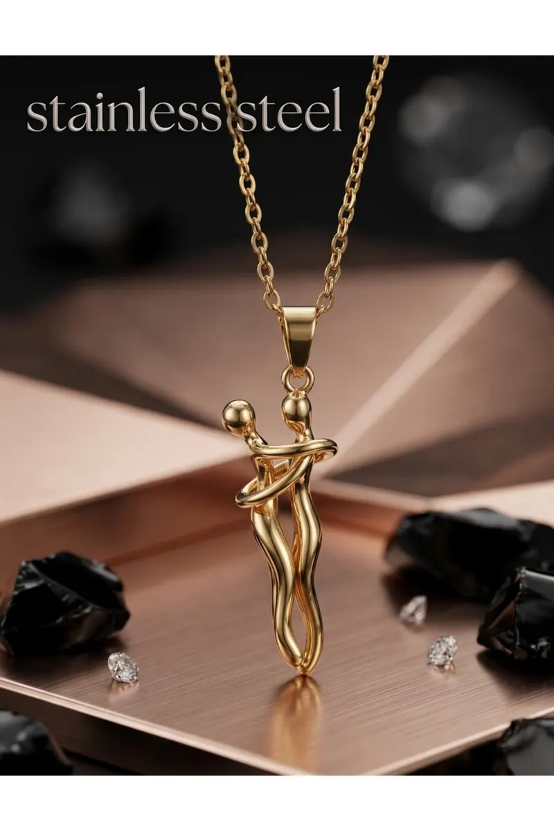 316L Gold Renk Zincir Sarılma Model Çelik Kolye