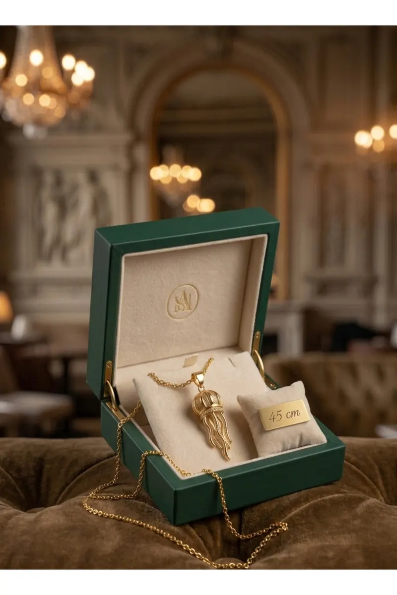 316L Çelik Zincir Gold Deniz Anası Model Zirkon Taş Kolye