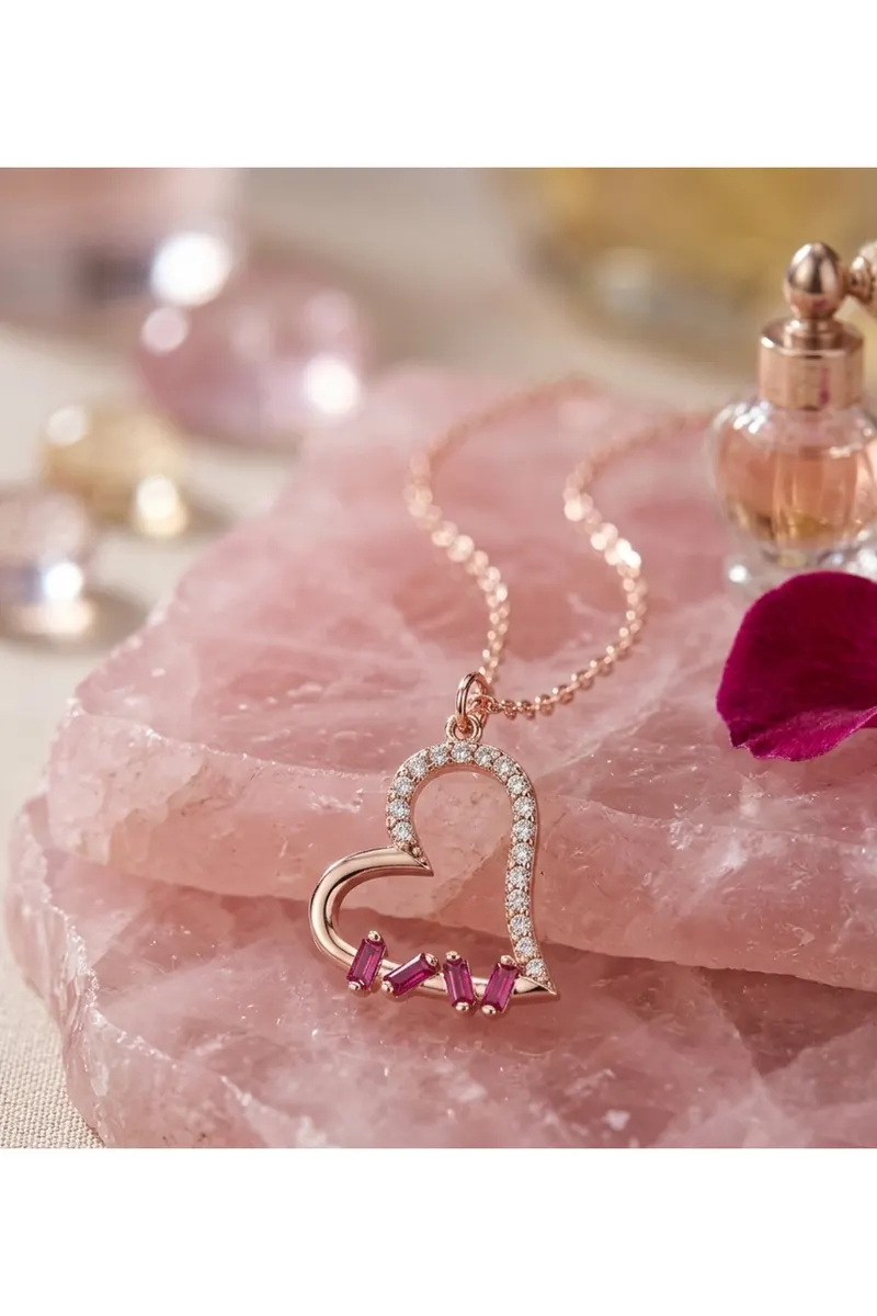 Rose Renk Zincirli Baget Fuşya Renk Zirkon Taşlı Kararmaz Çelik Kolye