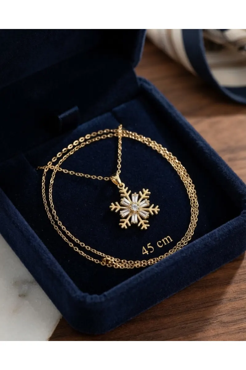 316L Çelik Zincir Gold Renk Kar Tanesi Model Zirkon Taşlı Kolye