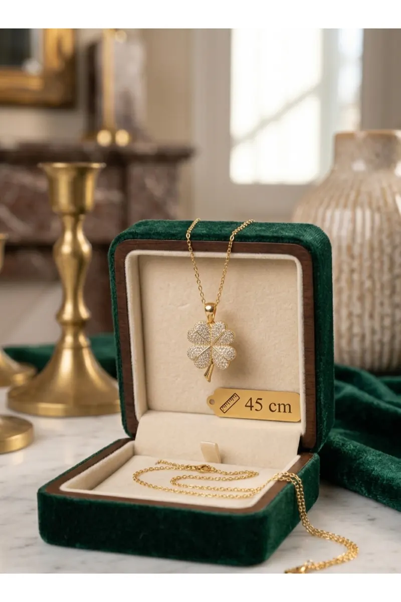 316L Çelik Gold Renk Açılabilir Yonca Model Zirkon Taşlı Kolye