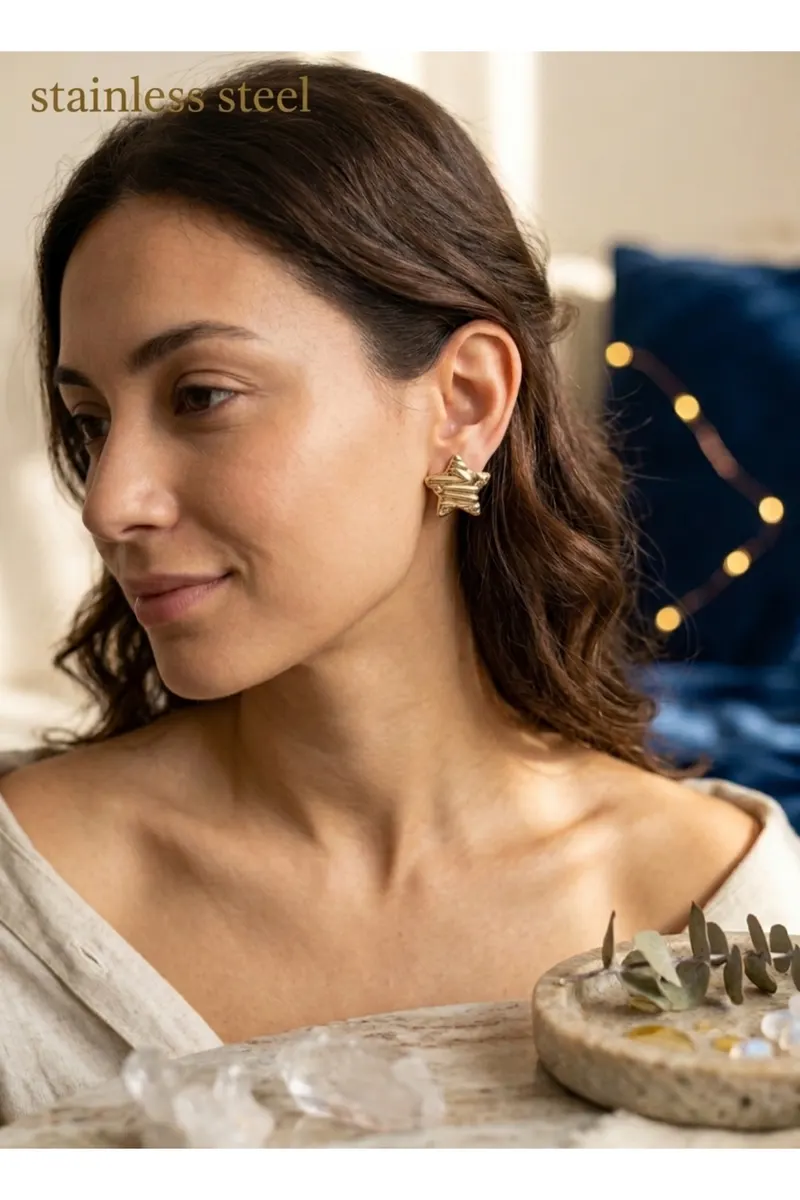 316L Gold Renk Yıldız Model Çelik Küpe
