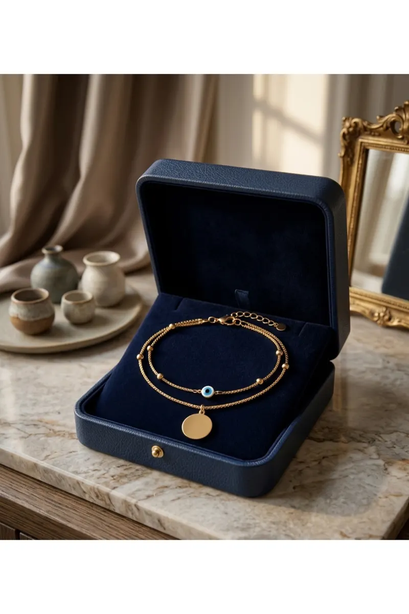 Gold Renk Zirkon Pul Model Singapur ve Top Zincir Çelik Halhal