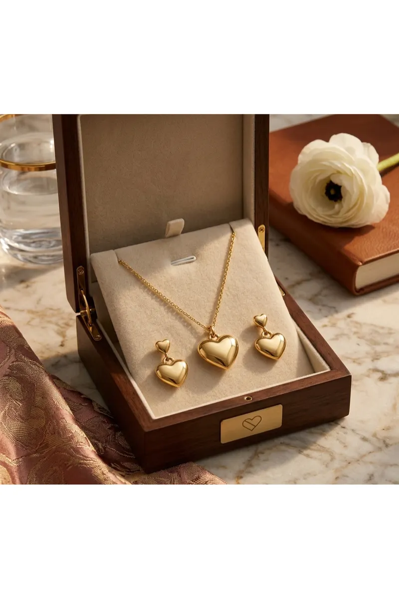 Gold Renk Kararmaz Minimal Kolye Küpe Set