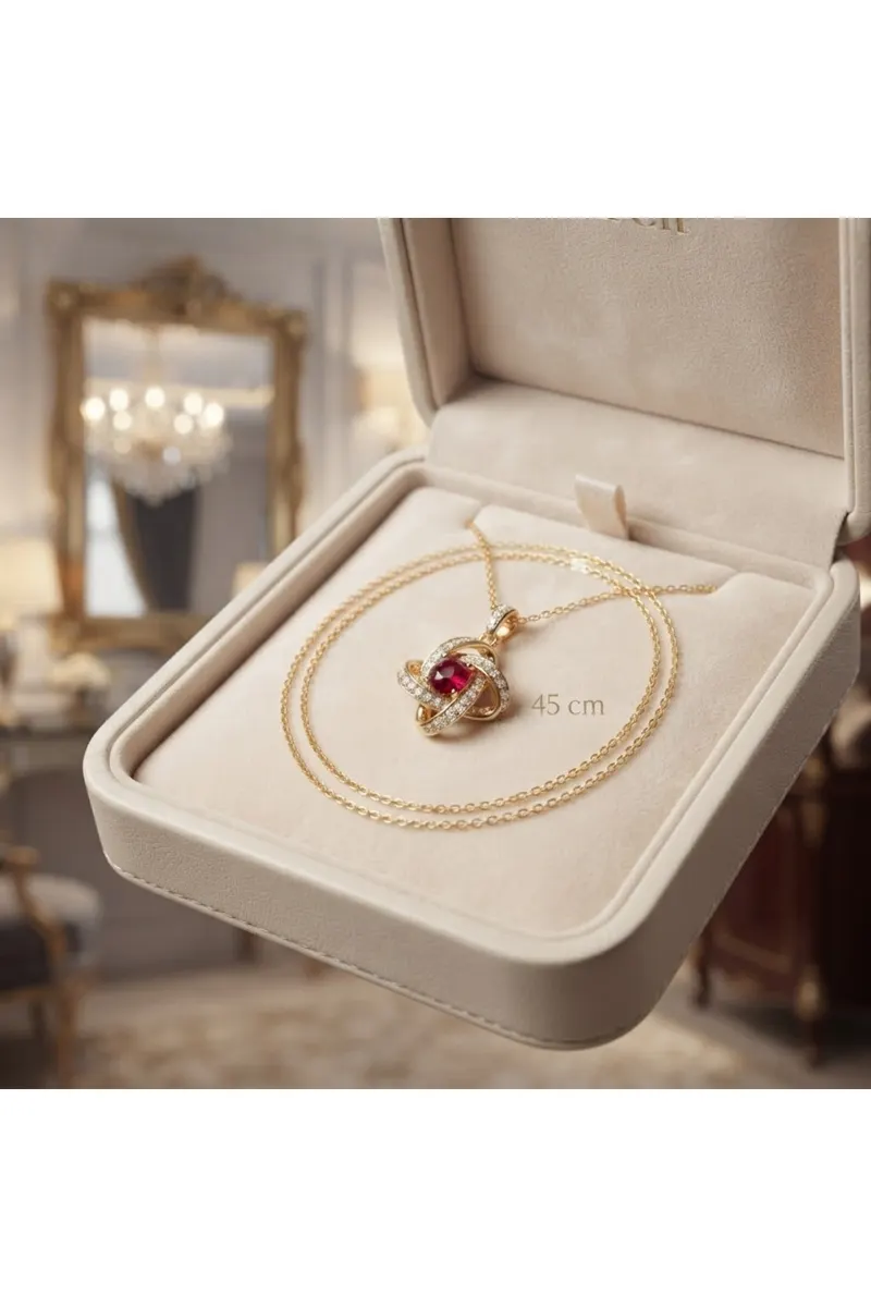 316L Çelik Zincir Gold Renk Kırmızı Taşlı Burgu Model Kolye
