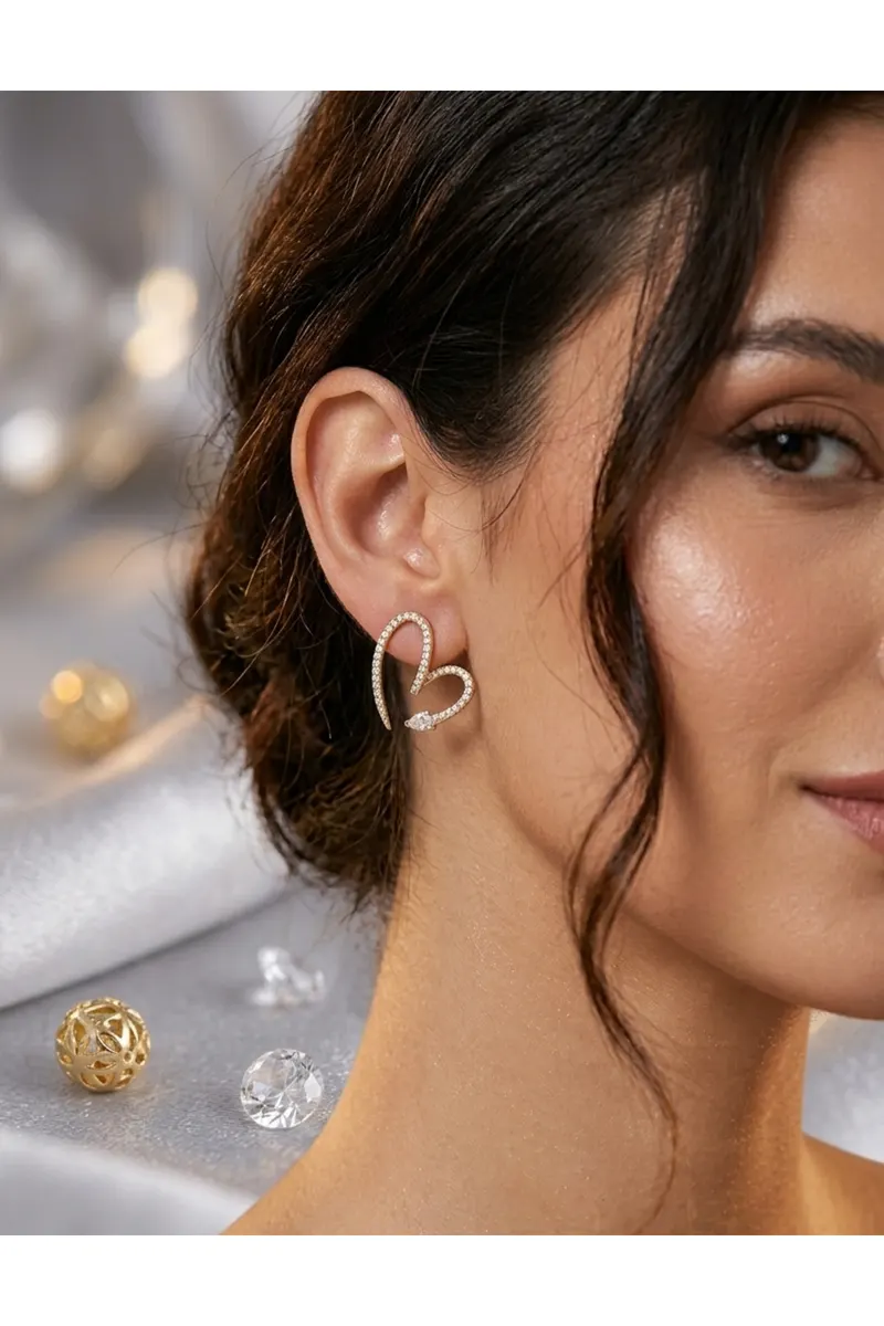 Pirinç Gold Renk Zirkon Taşlı Yılan Model Küpe