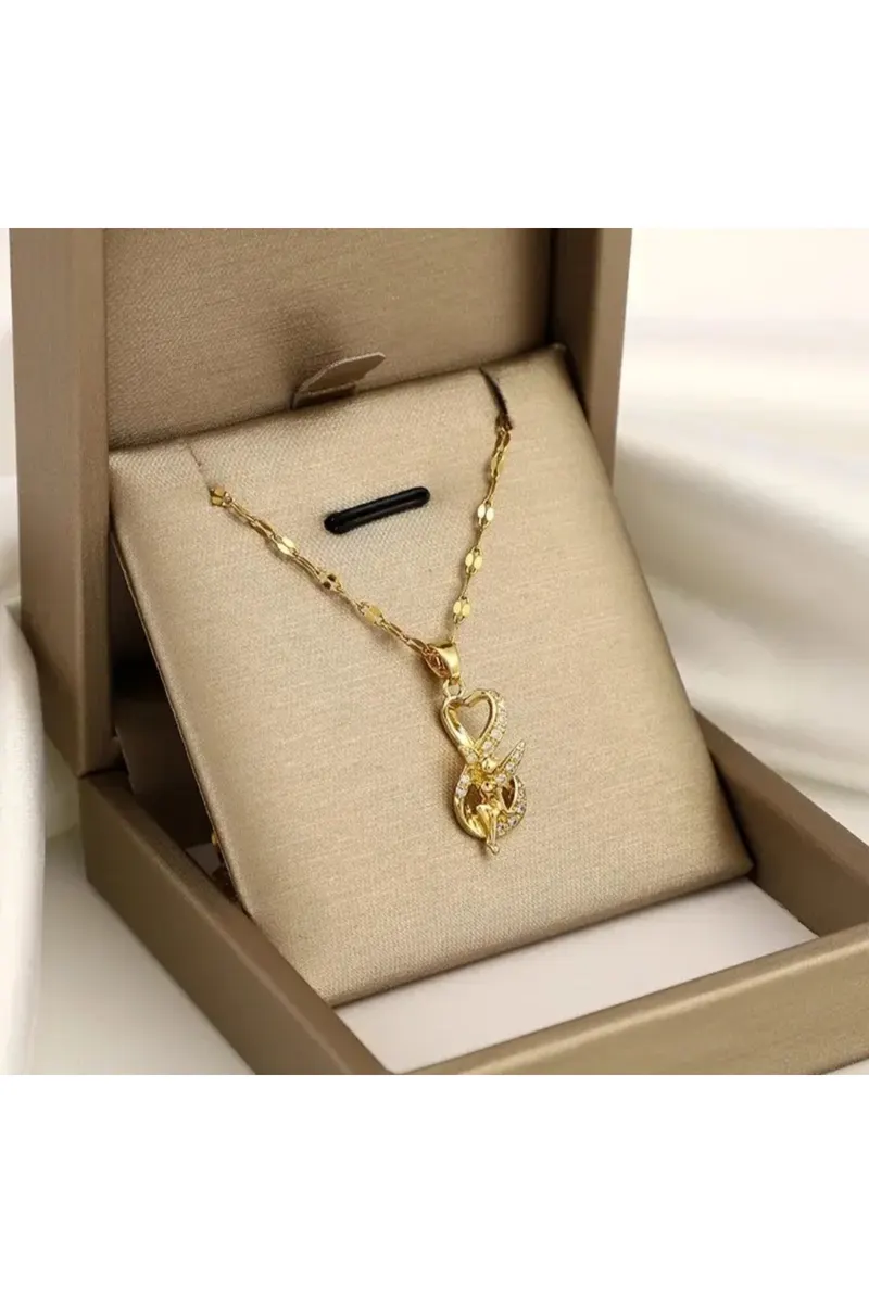 Vip Gold Renk 14k Altın Kaplama Melek Elfi Sonsuzluk Perisi Model Çelik Kolye