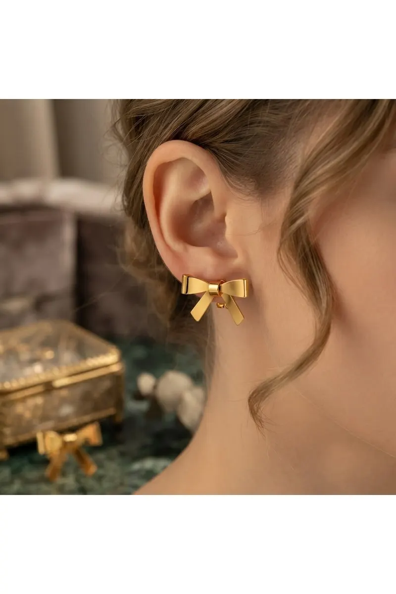 Gold Renk Zara Model Fiyonk Çelik Küpe