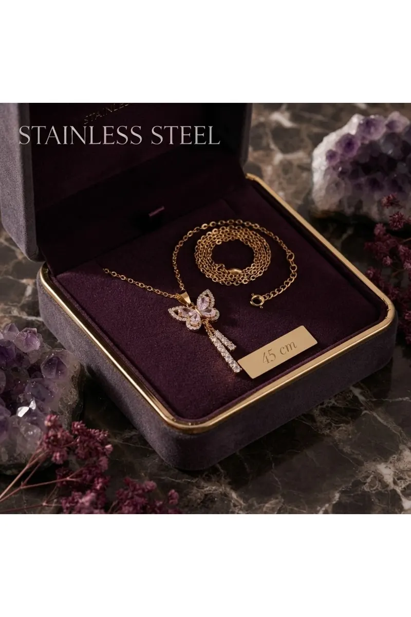 Vip Gold Renk Püsküllü Kelebek Model Çelik Kolye
