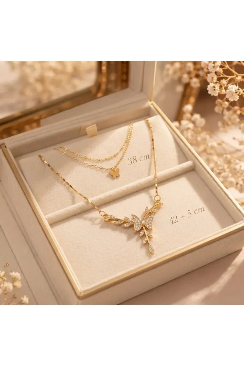Gold Renk Dalda Kelebek Tasarımlı Çelik Kolye