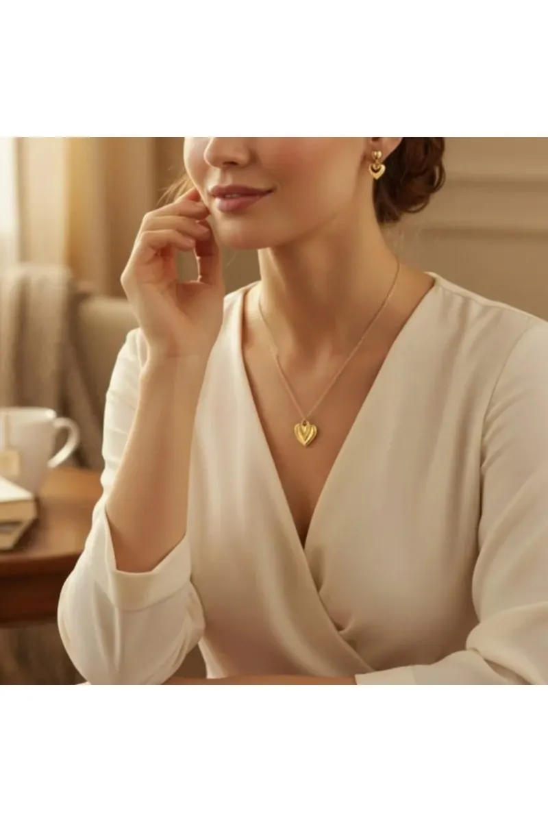 Gold Renk Kararmaz Minimal Kolye Küpe Set