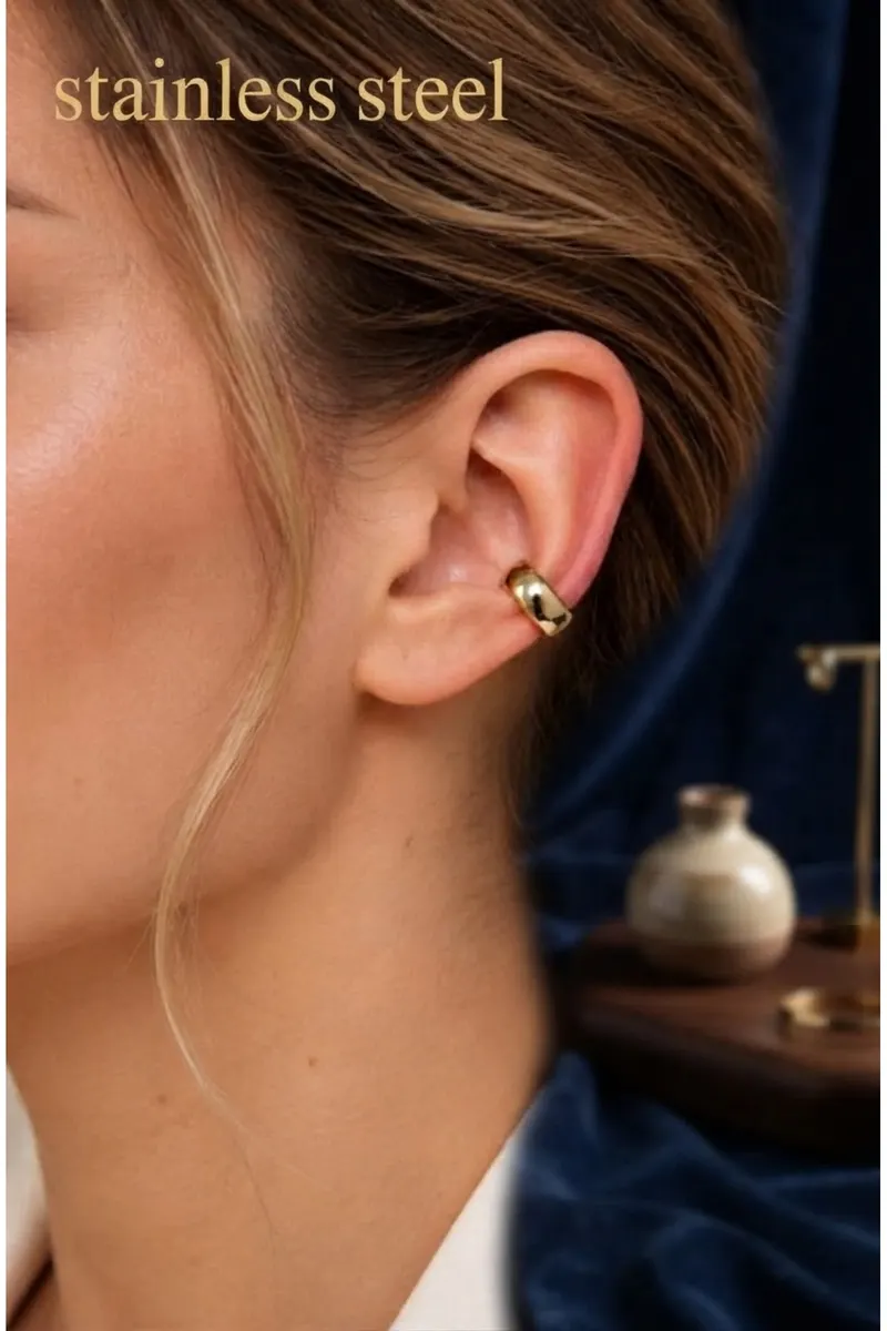 Gold Renk Düz Parlak Cuff 6 Mm Kıkırdak Çelik Küpe