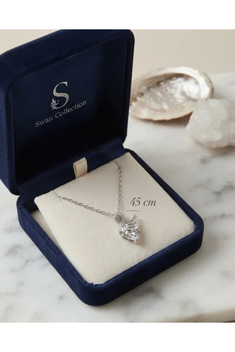 316L Çelik Zincir Gümüş Renk Swan Model Kolye