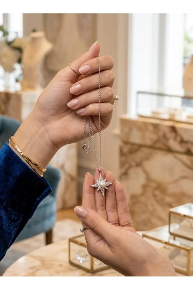 316L Çelik Zincir Gümüş Renk Kutup Yıldızı Model Kolye