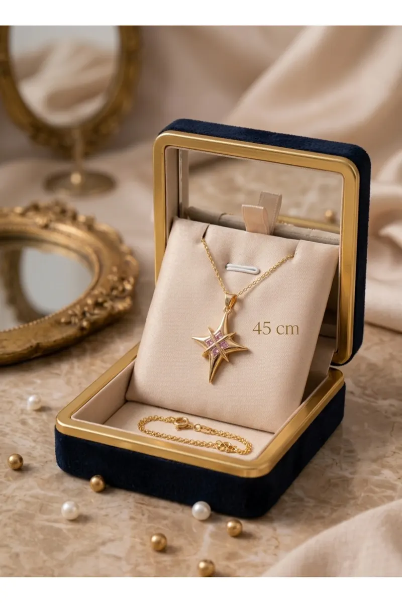 316L Çelik Gold Renk Zirkon Taşlı Kutup Yıldızı Model Kolye