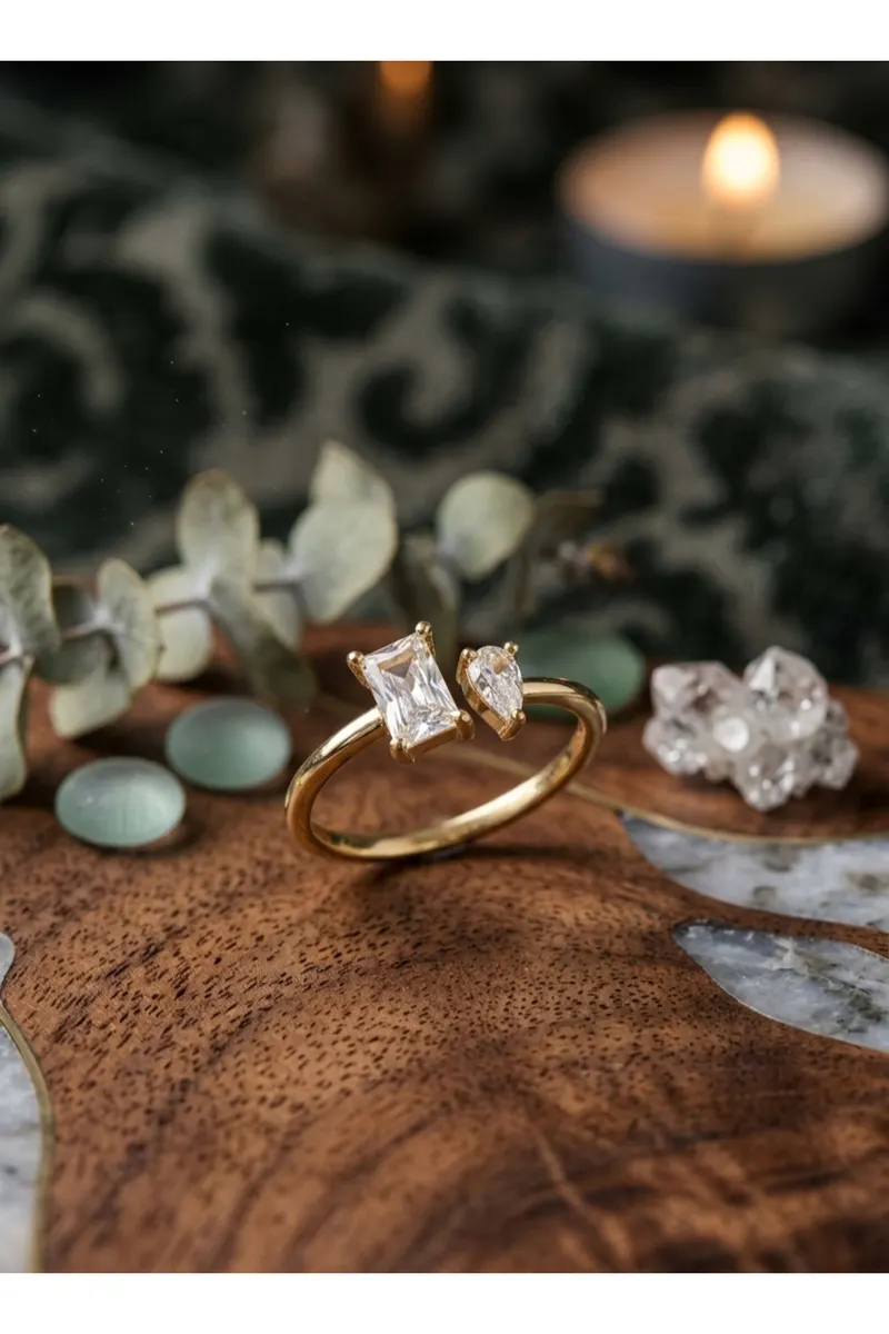 Pirinç Gold Renk Zirkon Taşlı Yüzük