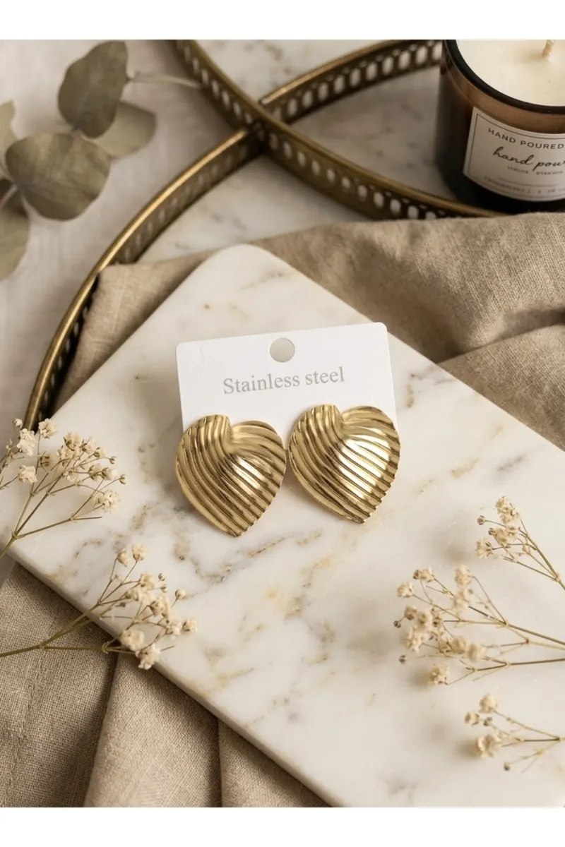 316L Gold Renk Kalp Model Çelik Küpe