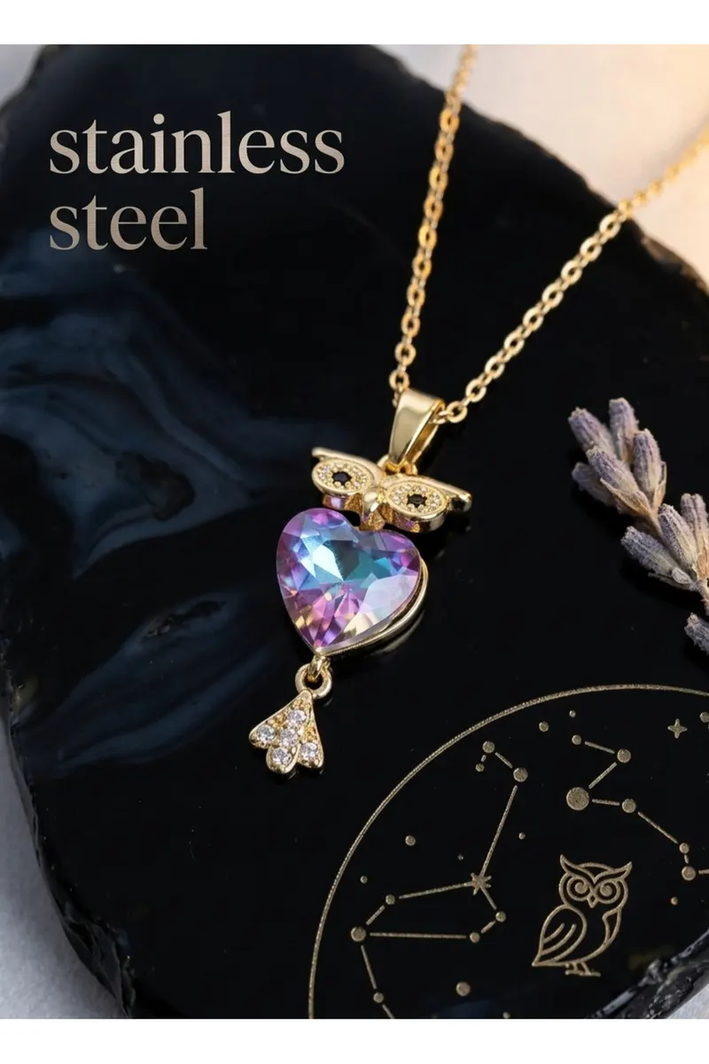 316L Çelik Zincir Gold Renk Baykuş Model Çelik Kolye