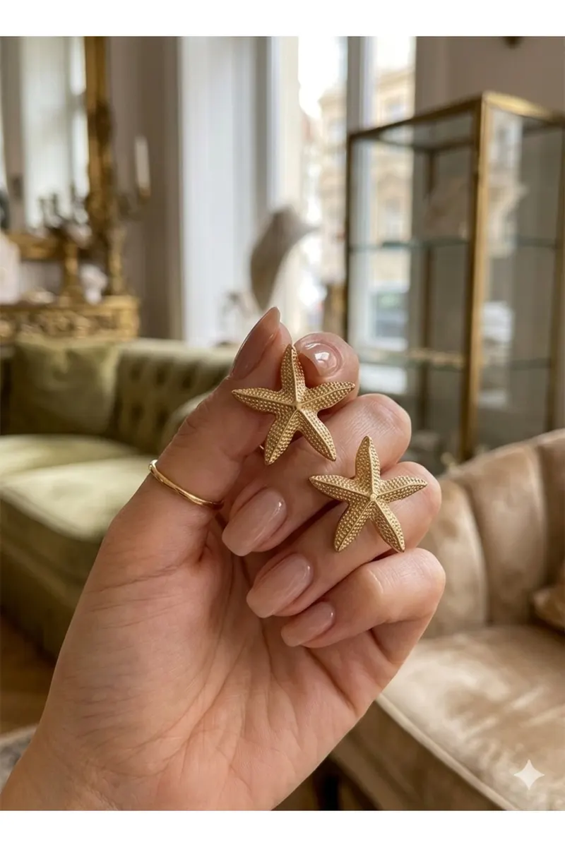 Gold Renk Deniz Yıldızı Model Çelik Küpe
