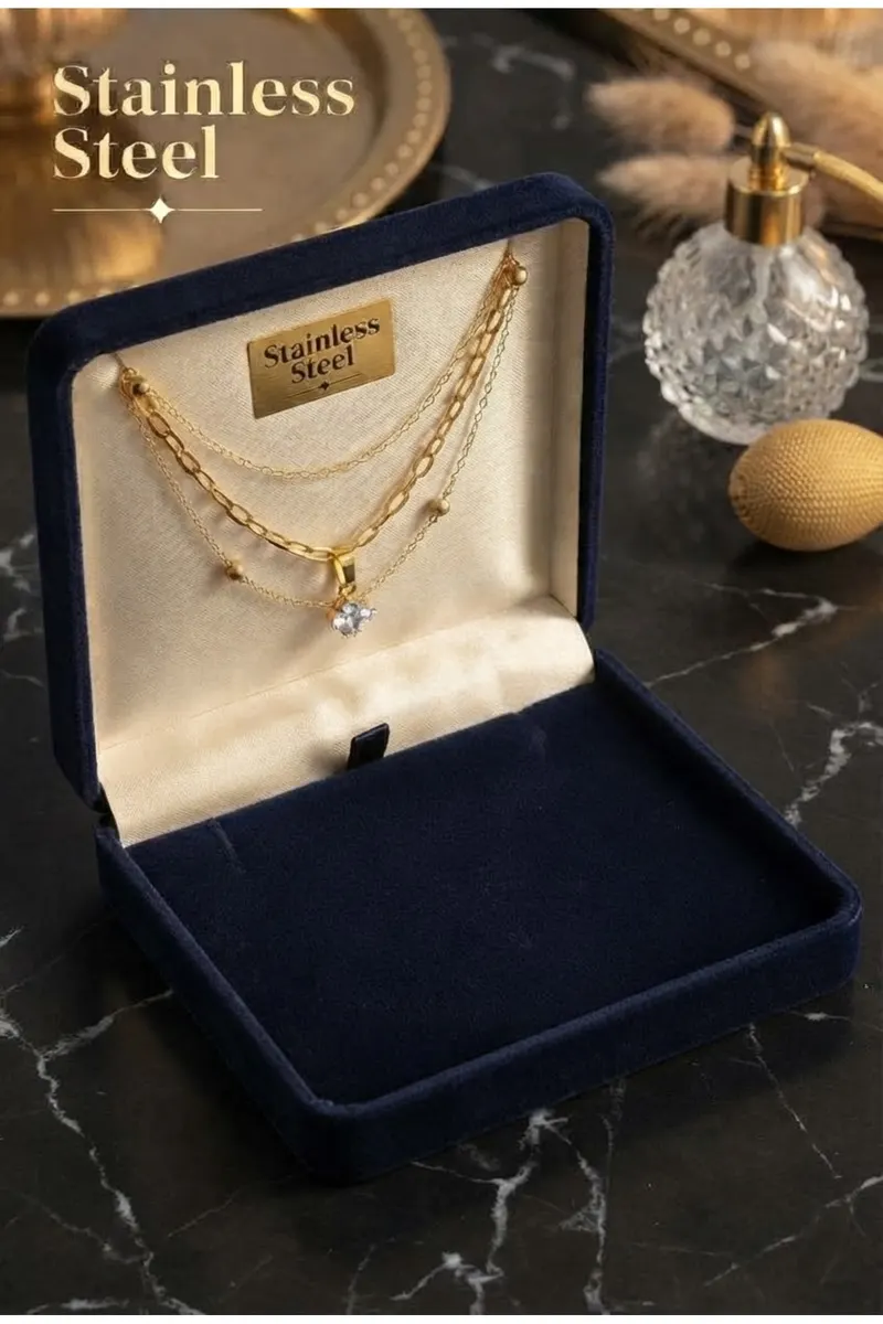 Pirinç Gold Renk Kuğu Detaylı Kombin Çelik Kolye