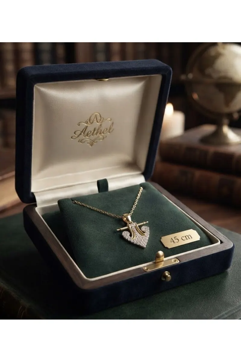 Gold Renk Zincirli Gümüş Zirkon Taşlı Serenay Model Çelik Kolye