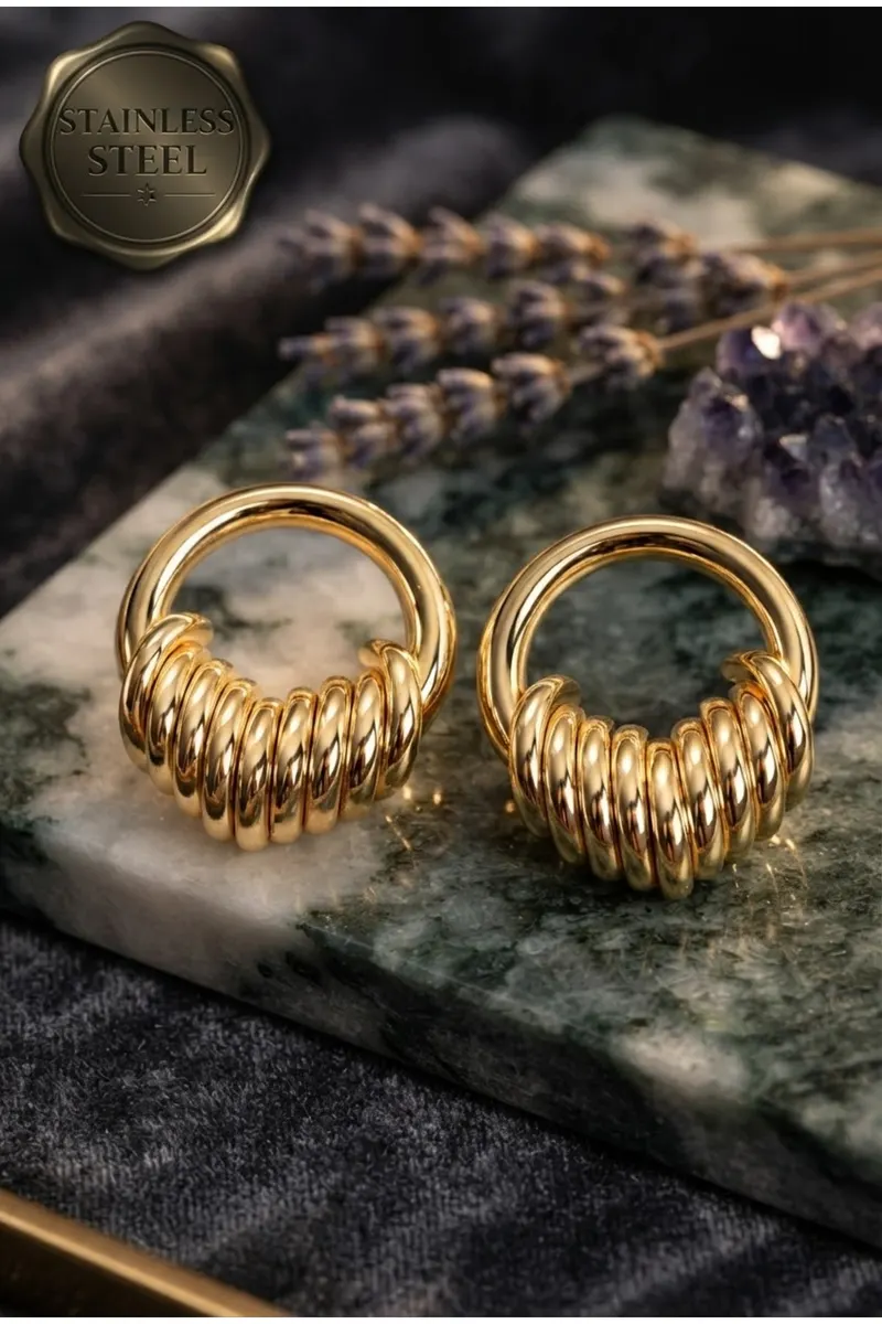 Pirinç Gold Renk Halka Sarmal Model Vintage Küpe