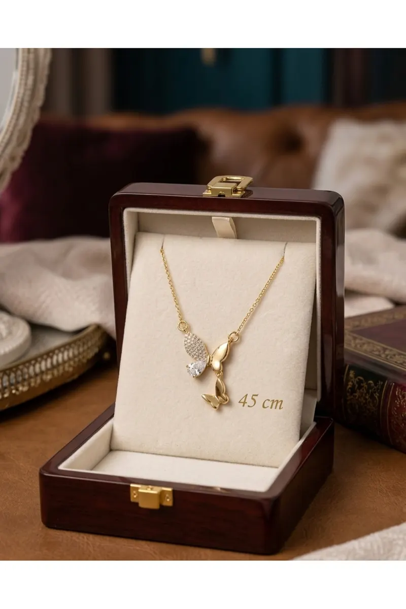 316L Çelik Zincir Gold Renk Kelebek Model Kolye