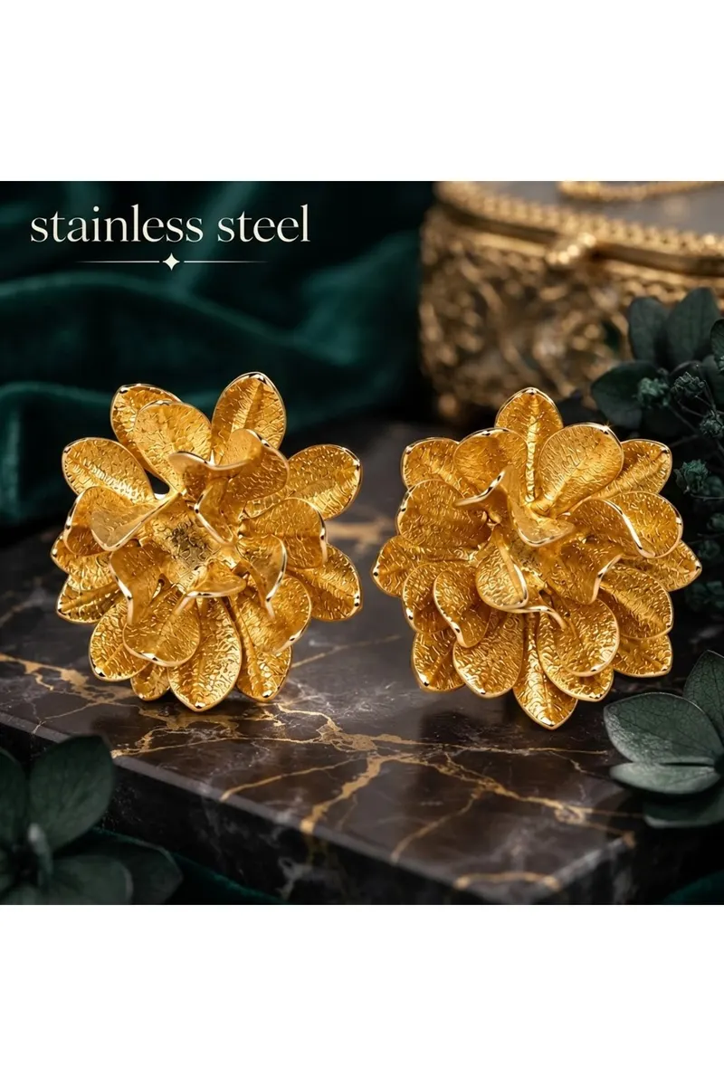 Gold Renk Lotus Model Çelik Küpe