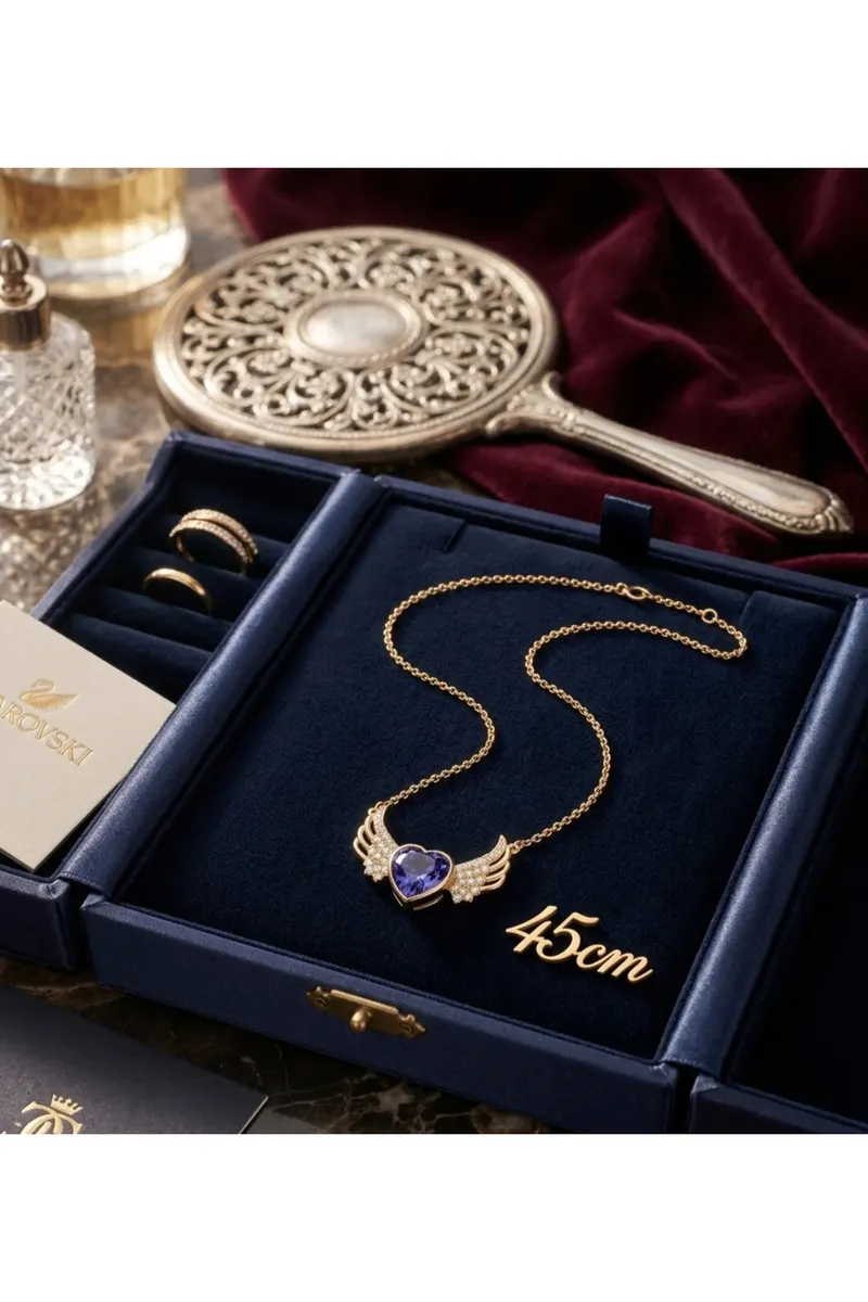 Gold Renk Zincirli Parlak Kalp Kanat Motifli Çelik Kolye