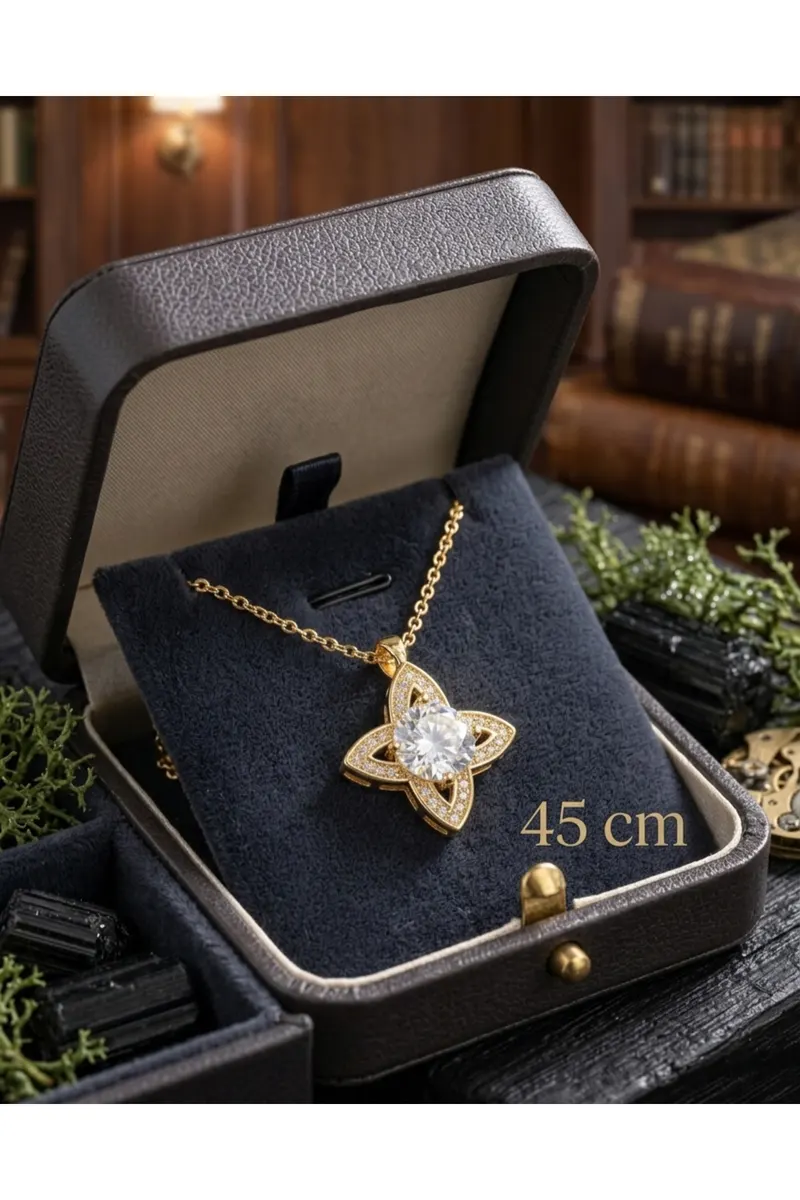 316L Çelik Gold Renk Yonca Model Çelik Kolye