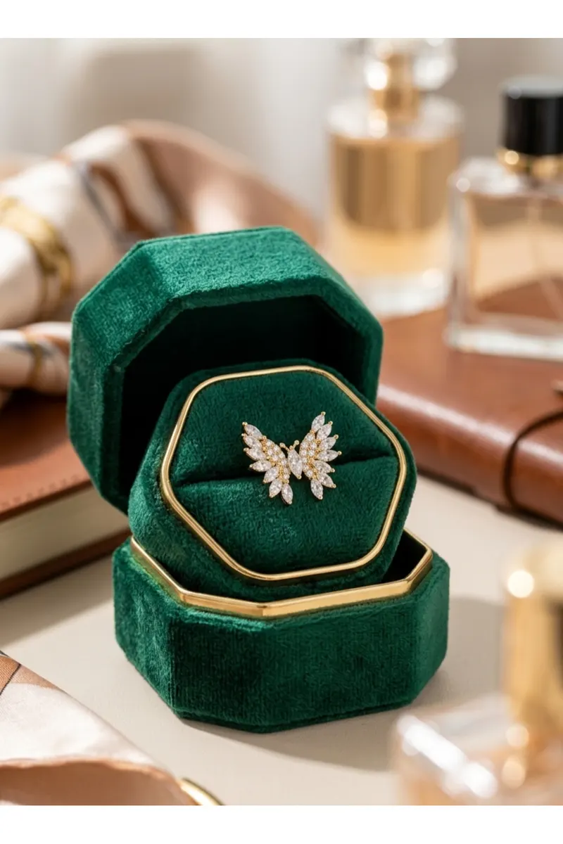 Pirinç Gold Renk Zirkon Taşlı Kelebek Model Küpe