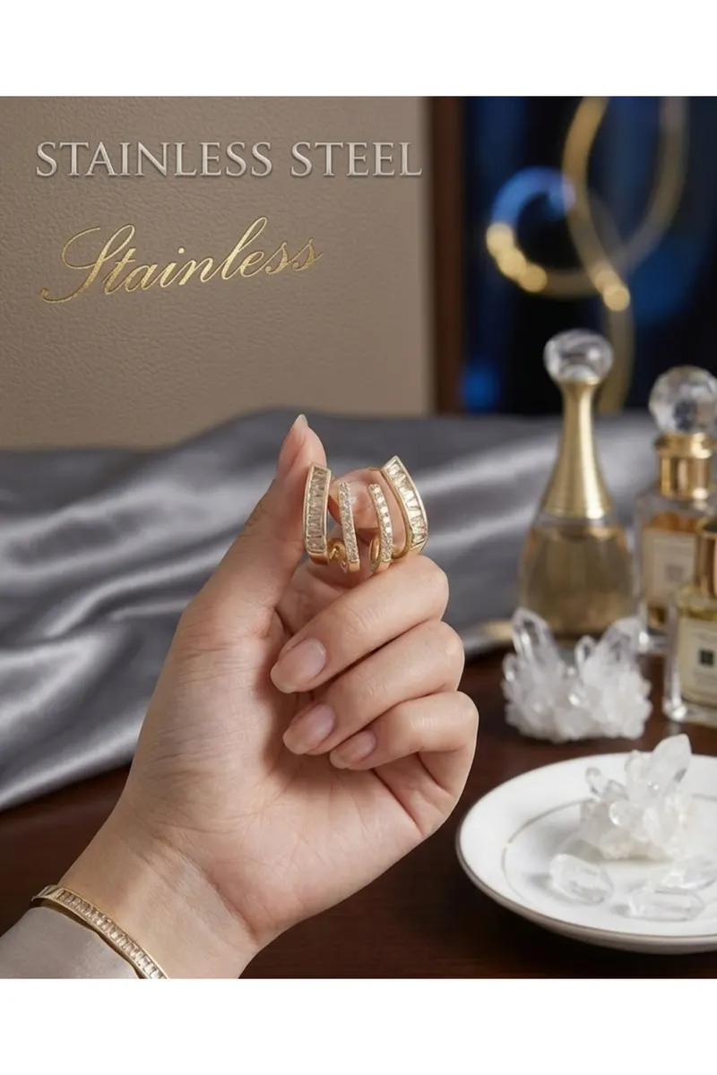 Pirinç Gold Renk Zirkon Taşlı Küpe