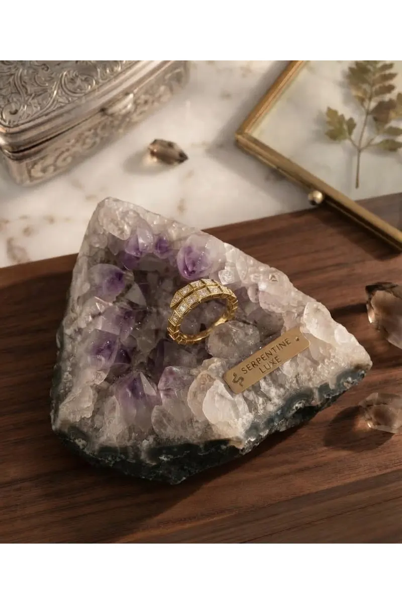 Gold Renk Zirkon Taşlı Yılan Tasarım Ayarlanabilir Çelik Yüzük