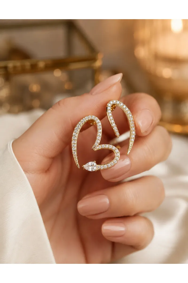 Pirinç Gold Renk Zirkon Taşlı Yılan Model Küpe