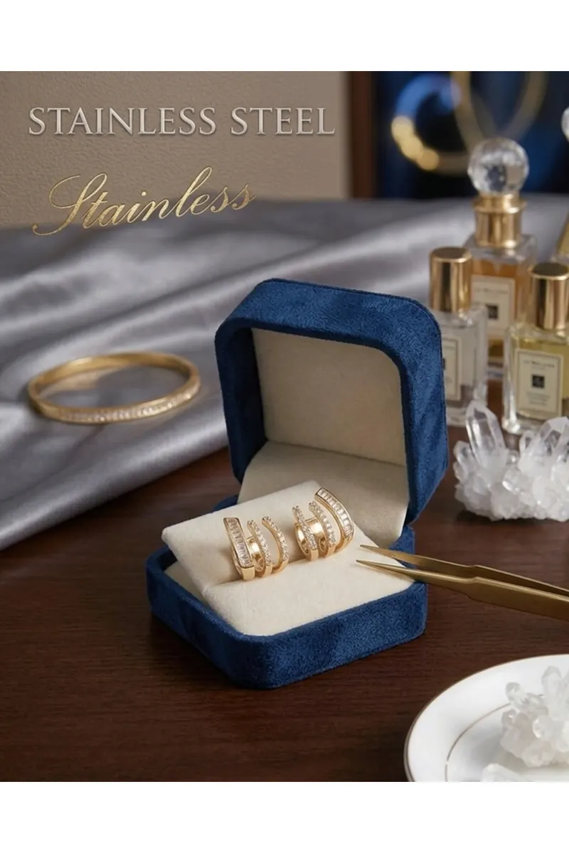 Pirinç Gold Renk Zirkon Taşlı Küpe