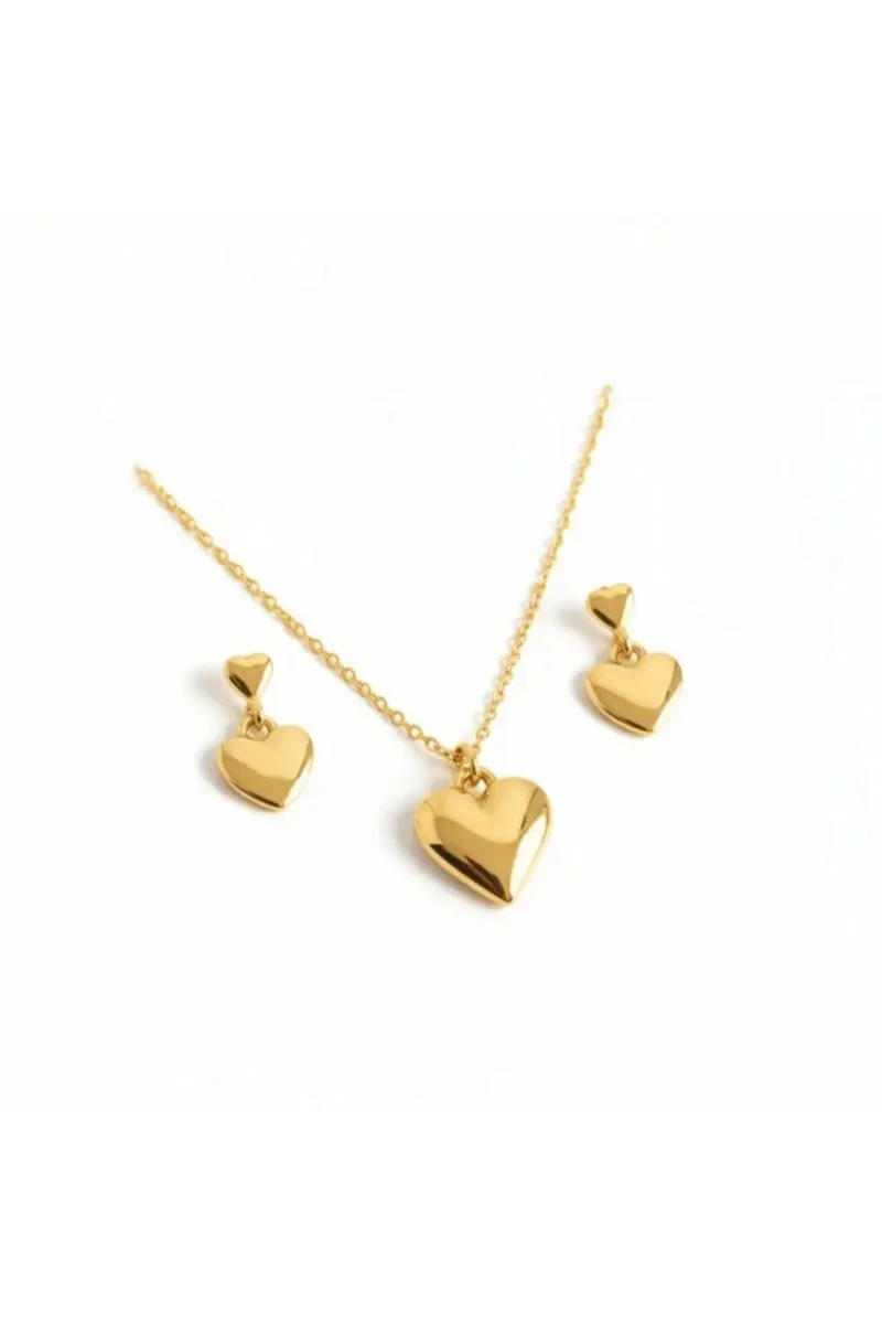 Gold Renk Kararmaz Minimal Kolye Küpe Set