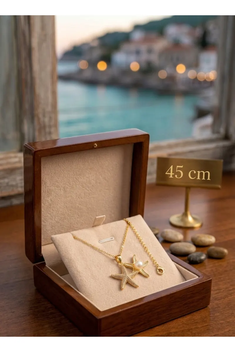 316L Çelik Zincir Gold Renk Deniz Yıldızı Model Zirkon Taşlı Kolye