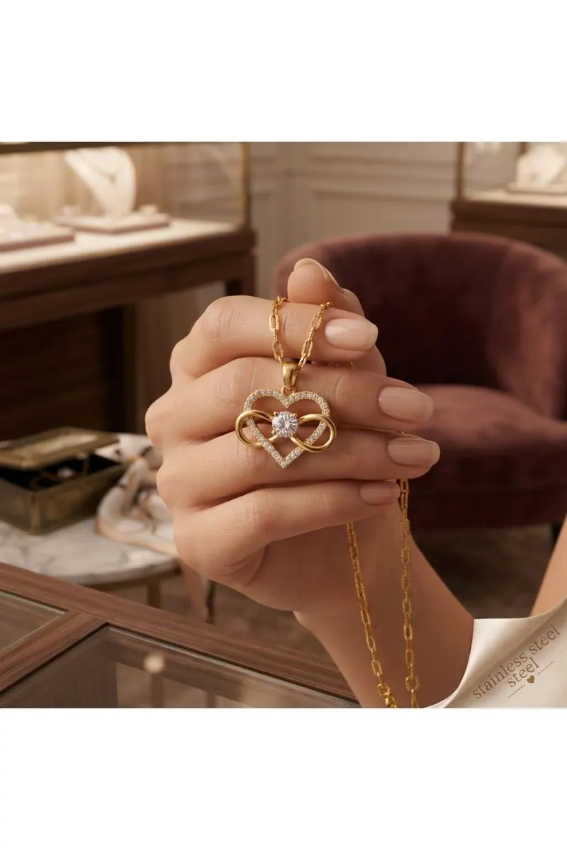 Gold Renk Kalp Sonsuzluk Model Çelik Kolye