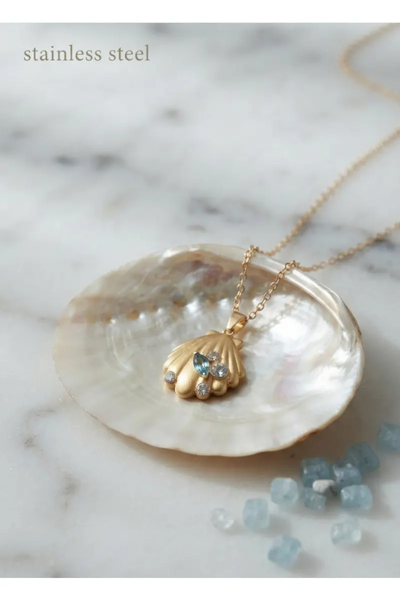 316L Çelik Zincir Gold Renk Shell Model Kolye