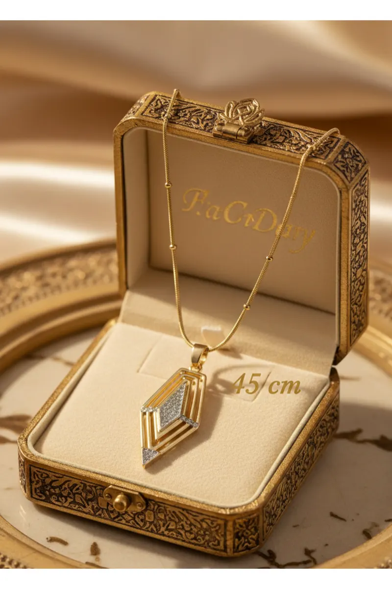 316L Gold Renk Çelik Zincir Zirkon Taşlı Vintage Model Kolye