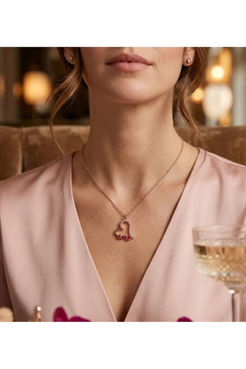Rose Renk Zincirli Baget Fuşya Renk Zirkon Taşlı Kararmaz Çelik Kolye