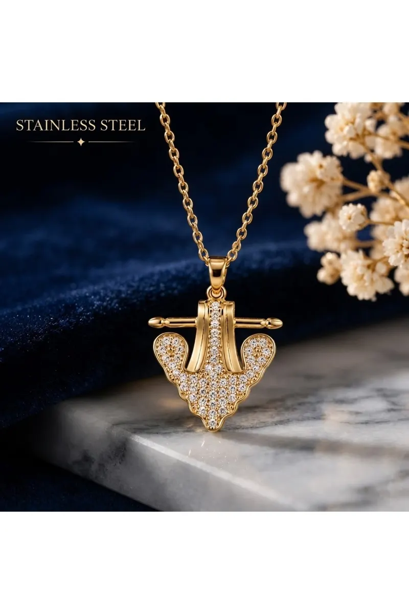 Gold Renk Beyaz Zirkon Taşlı Serenay Model Kolye