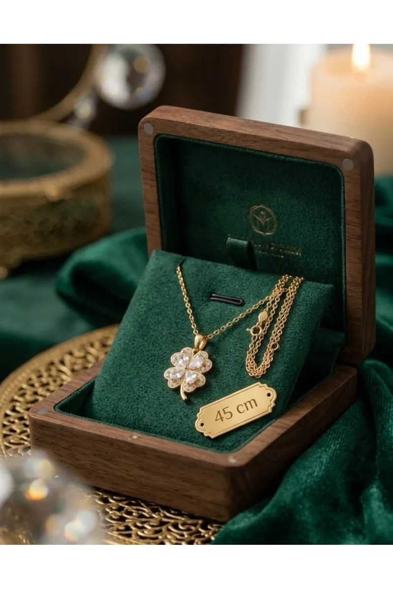 316L Çelik Gold Renk 4 Yapraklı Yonca Model Çelik Kolye