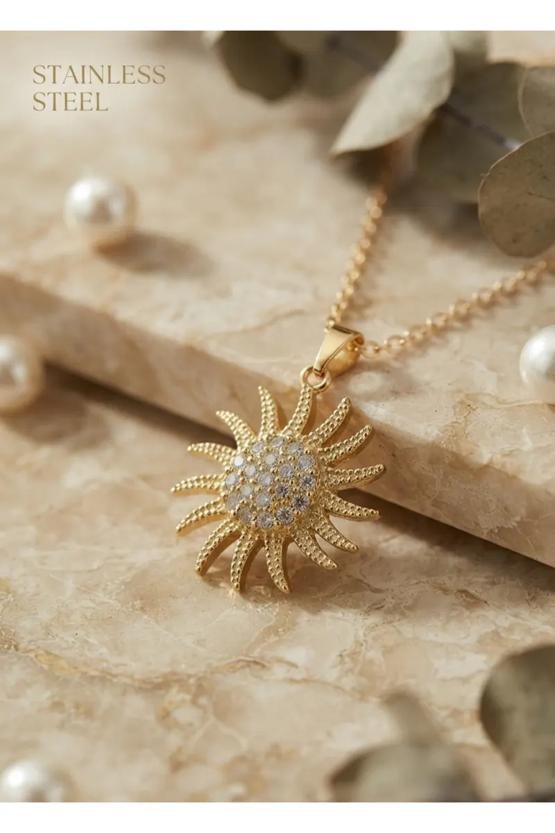 316L Çelik Zincir Gold Renk Güneş Model Kolye