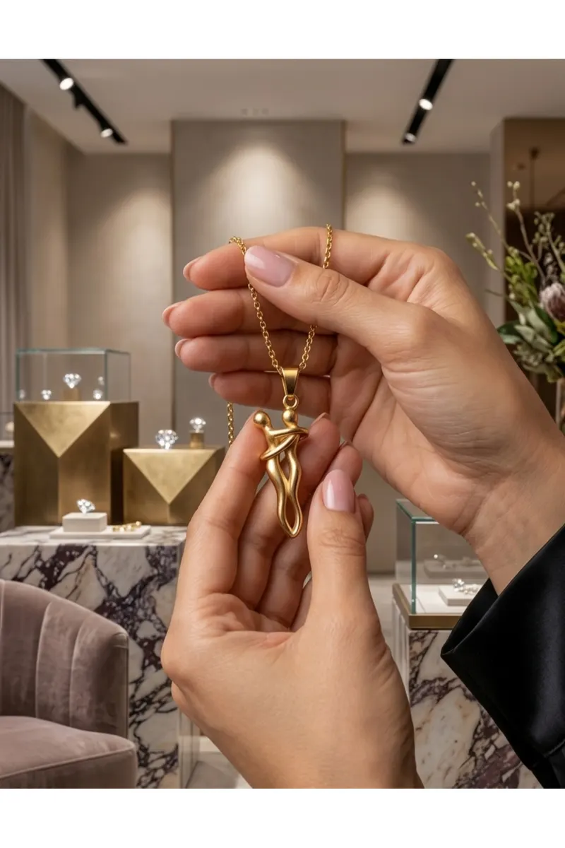 316L Gold Renk Zincir Sarılma Model Çelik Kolye