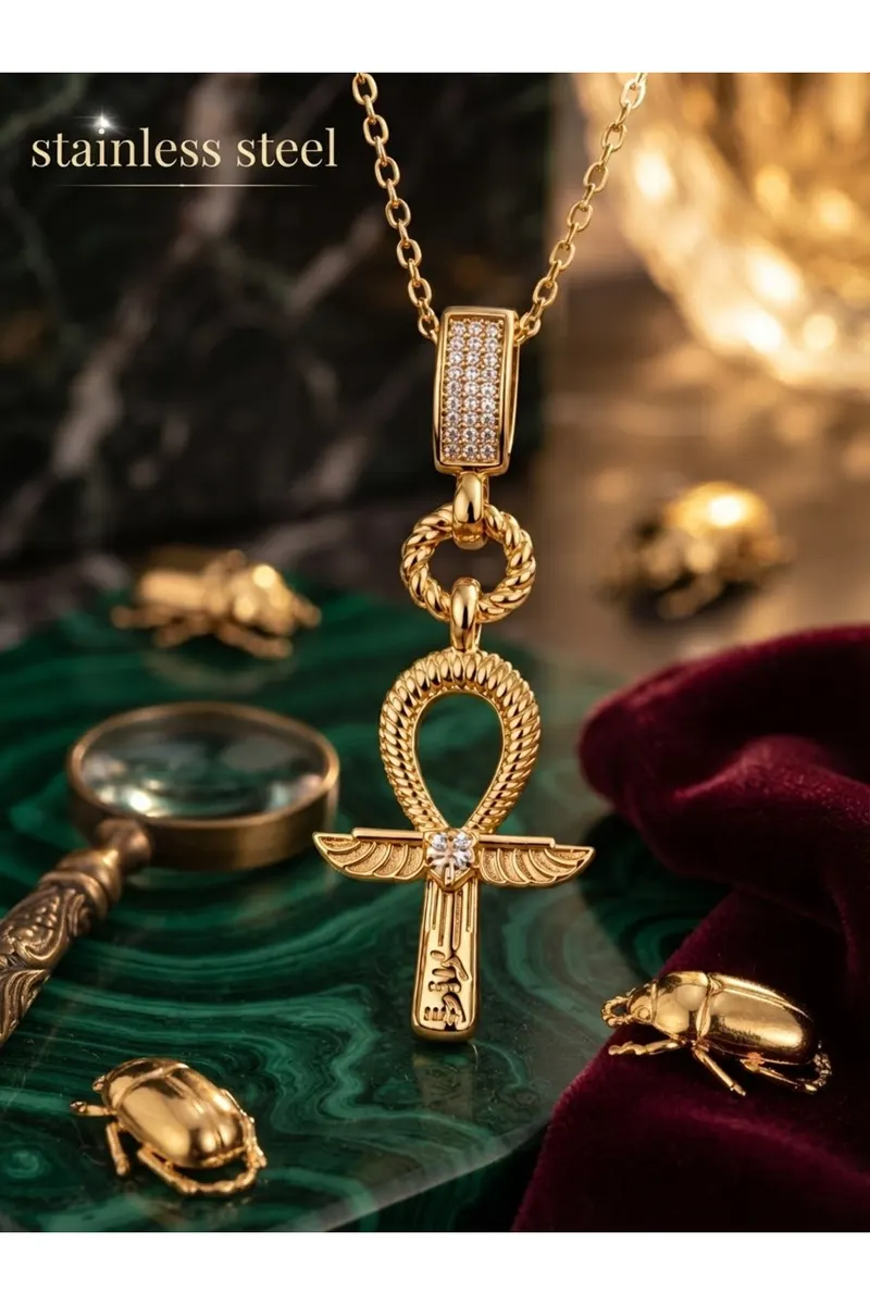 316L Çelik Zincir Gold Renk Zirkon Taşlı Kadın Model Kolye