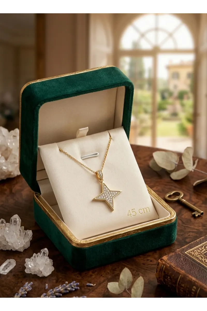 316L Çelik Zincir Gold Renk Kutup Yıldızı Model Zirkon Taşlı Kolye