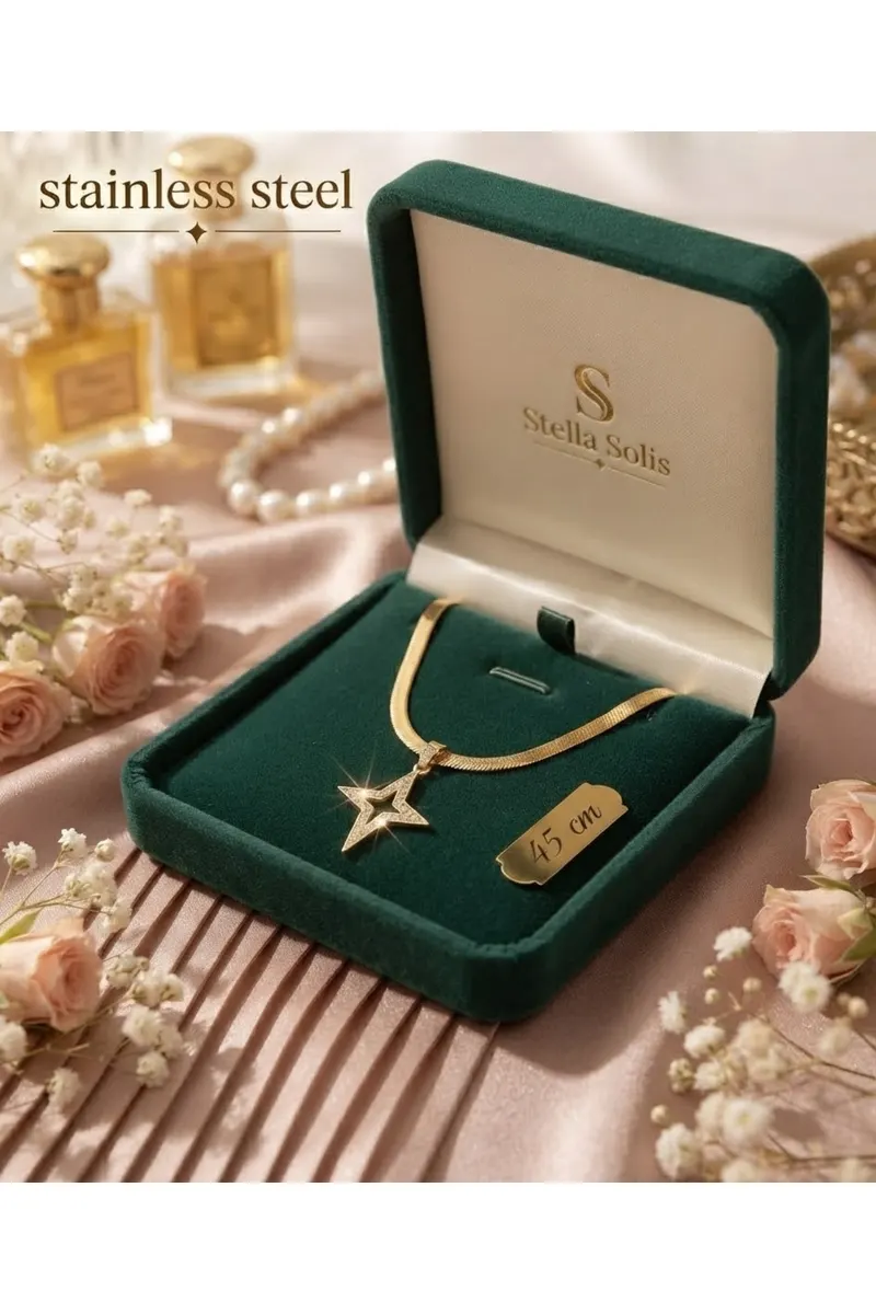 316L Çelik İtalyan Zincir Gold Renk Kutup Yıldızı Model Kolye