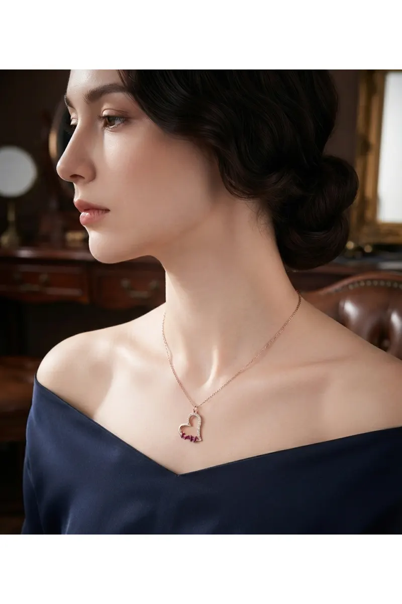 Rose Renk Zincirli Baget Fuşya Renk Zirkon Taşlı Kararmaz Çelik Kolye