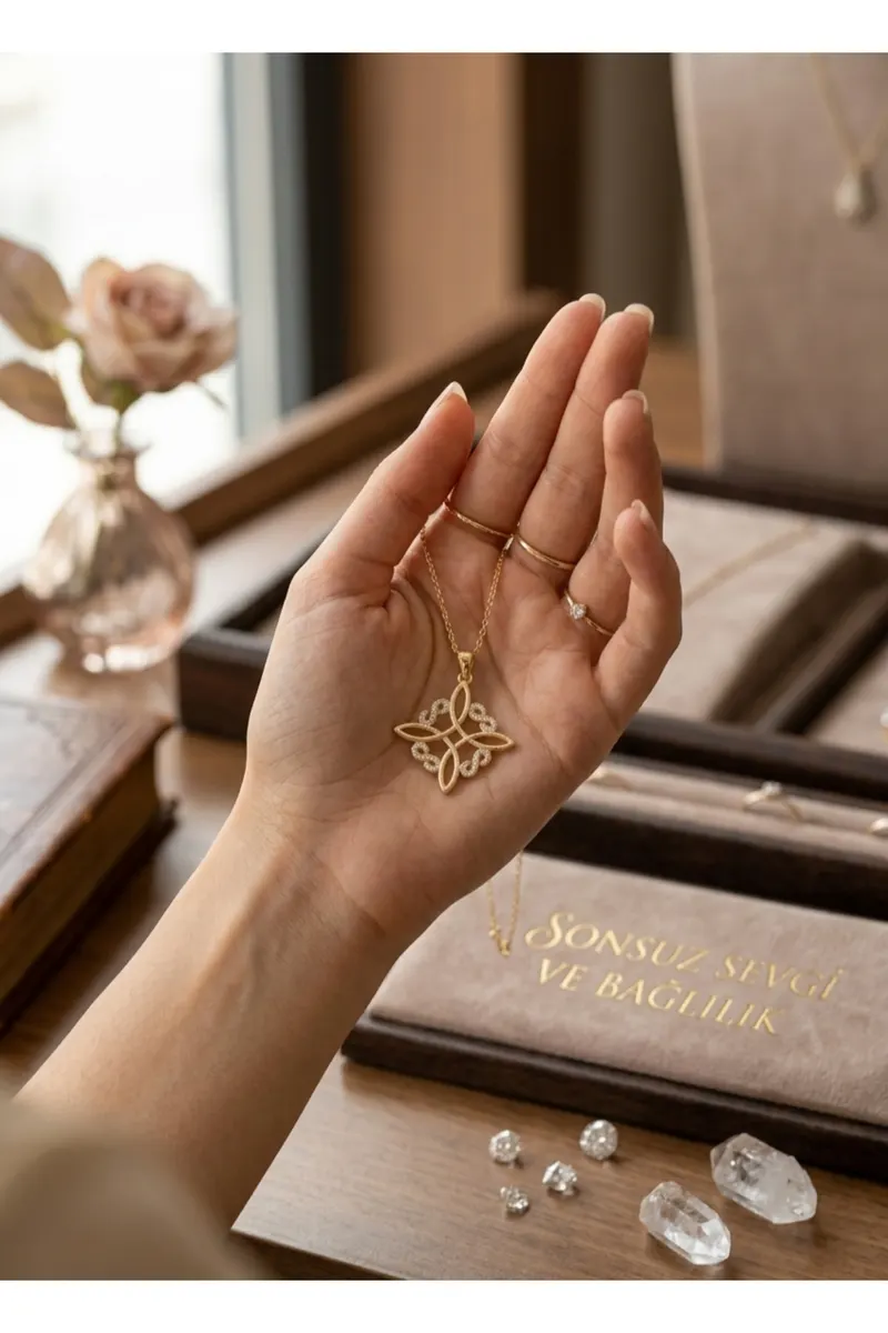 316L Çelik Zincir Gold Renk Sonsuzluk Model Zirkon Taşlı Kolye